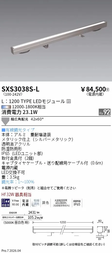 遠藤照明 アウトドア ラインスポットライト SXS3038S-L