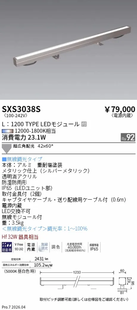 遠藤照明 アウトドア ラインスポットライト SXS3038S