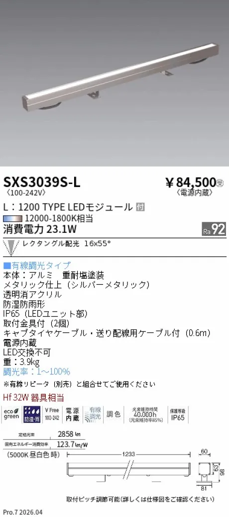 遠藤照明 アウトドア ラインスポットライト SXS3039S-L