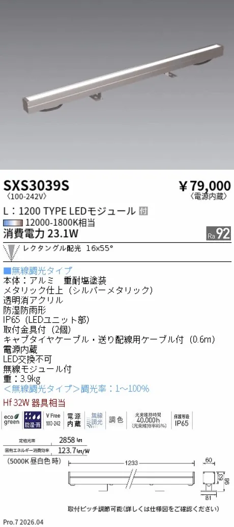 遠藤照明 アウトドア ラインスポットライト SXS3039S