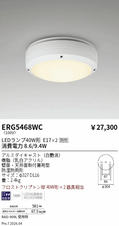 遠藤照明 アウトドアシーリングライト ERG5468WC