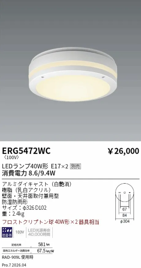 遠藤照明 アウトドアシーリングライト ERG5472WC