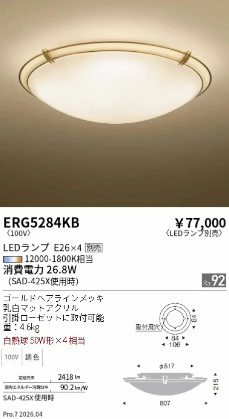 遠藤照明 シーリングライト ERG5284KB