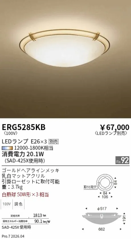 遠藤照明 シーリングライト ERG5285KB