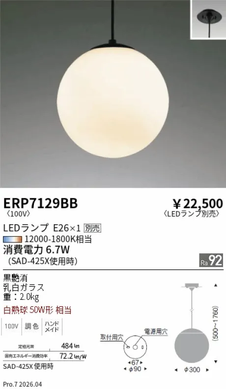 遠藤照明 ペンダントライト ERP7129BB