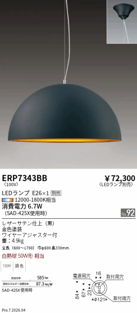 遠藤照明 ペンダントライト ERP7343BB