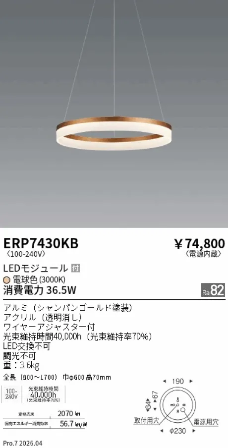 遠藤照明 ペンダント ERP7430KB