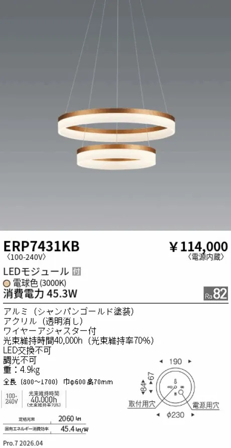 遠藤照明 ペンダント ERP7431KB