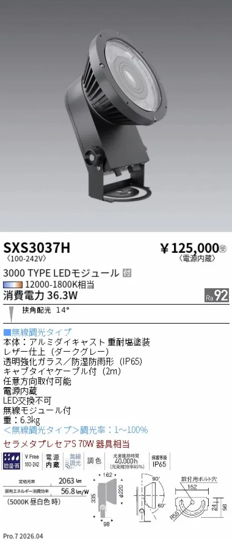 遠藤照明 アウトドアハイパワースポットライト SXS3037H
