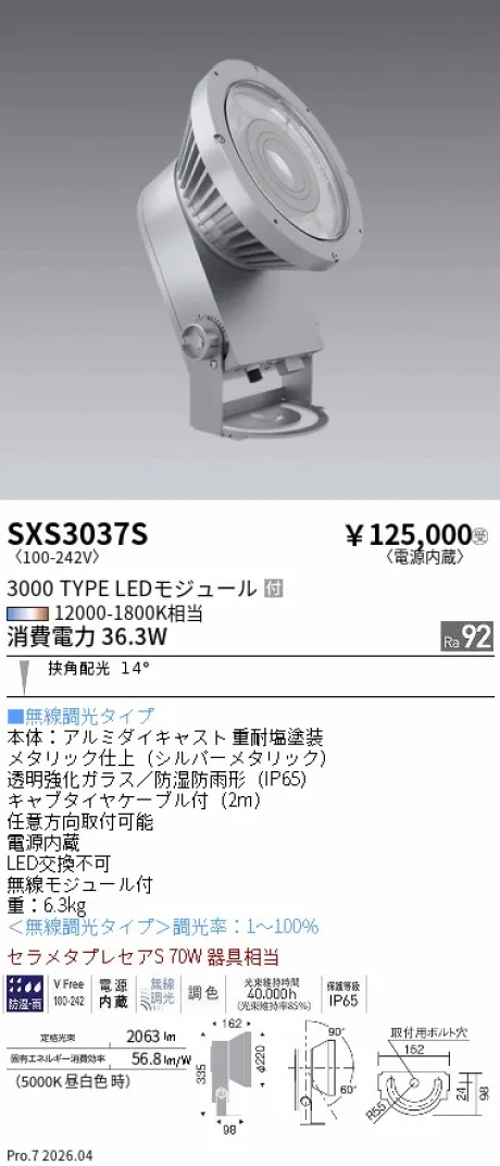 遠藤照明 アウトドアハイパワースポットライト SXS3037S