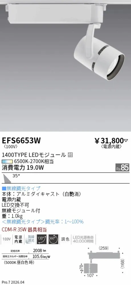 遠藤照明 スポットライト EFS6653W