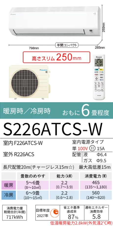 S226ATCS-W ダイキン(DAIKIN) エアコン 商品詳細 〜 照明器具なら激安